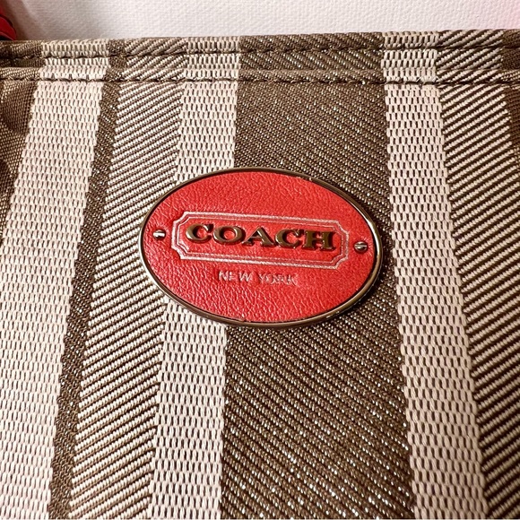 Coach Signature Legacy Stripe Canvas/ Leather Carry All Tote - Picture 2 of 10